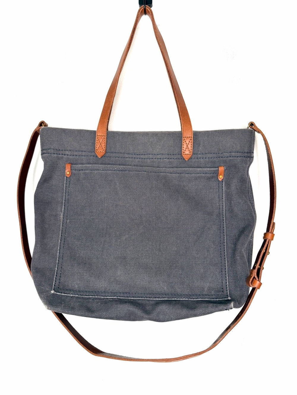 Madewell Transport Tote Canvas Dark Gray Brown Leather Medium Shoulder Strap Bag